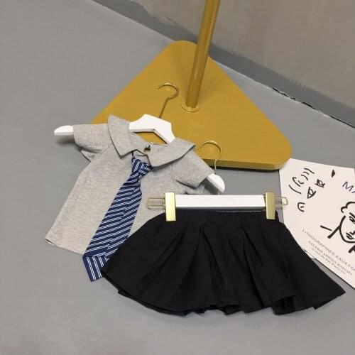 New Summer Girl Clothes Sets Short Sleeve +Pleated Skirt School Girls Skirts Princess Mini Pleated Skirt Uniform Clothing