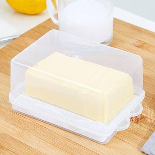Butter Dish Box Holder Tray with Lid and Knife Cheese Board Server Crisper Transparent Plastic Storage Container Kitchen Organiz