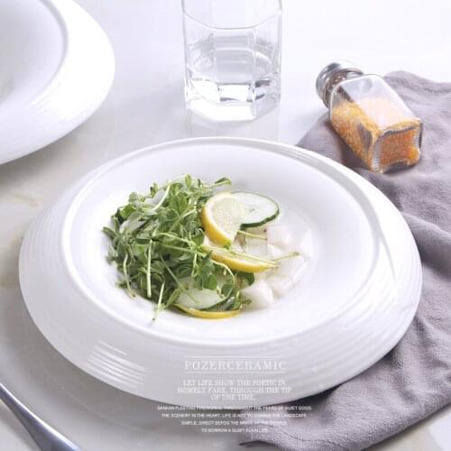 Creative Ceramic Soup Plate Pasta Plate Western Food Ceramic Bowl Plate Fruit Salad Bowl Pure White Noodle Bowl Soup Bowl Desser