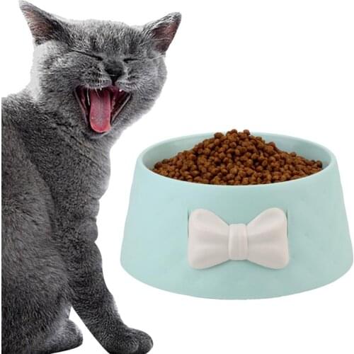 Creative Lovely Cat Bowl Fashion Bowknot Decorated Cats Feeding Bowl Kitten Food Water Feeding Bowls Pet Cats Feeder Supplies