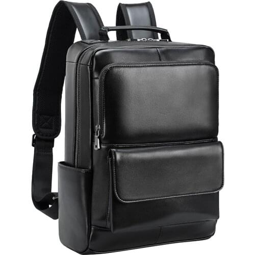 Fashion Real Leather Student Laptop Backpacks Bags Man Black Casual Book Brand Designer Business Travel Backpack Bag Male