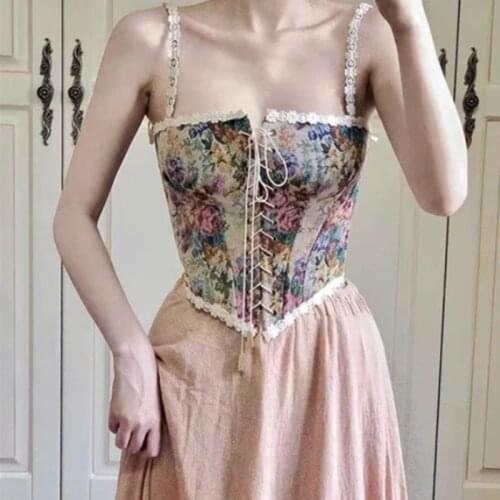 Fashion Vintage Floral Sexy Corset Crop Top Womens Fashion Bustier Camisole Tank Tops for Party Club Ordinary