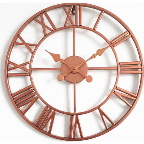 Metal Rose gold & Copper Roman Openwork Silent Wall Clock Home Decor Living Room Simple Design 40cm