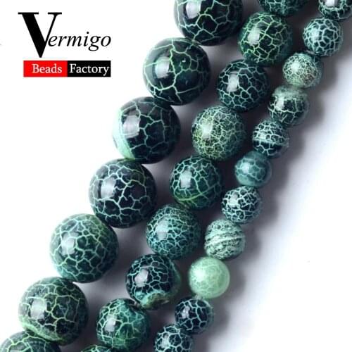 Natural Mineral Beads Green Smooth Cracked Stripe Agates Round Beads For Jewelry Making Stone Diy Bracelets 6 8 10mm 15inch