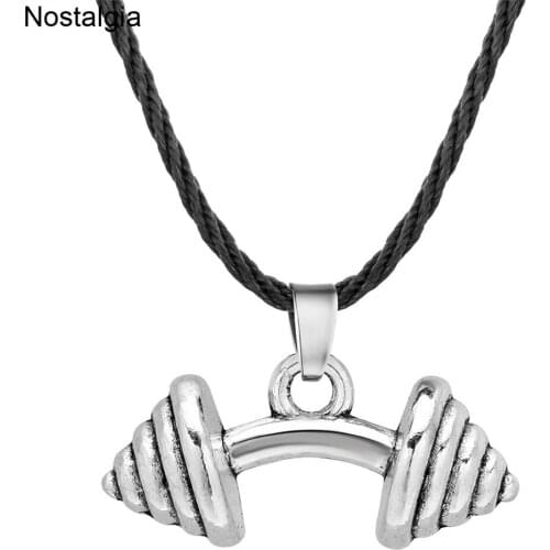 Nostalgia Fitness Barbell Dumbbell Gym Sport Charm Necklace Mens Jewelry
