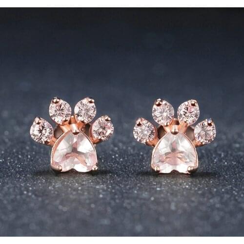New Trendy Cubic Zirconia Cute Cat Paw Earrings Bear and Dog Paw on Pink Claw Stud Earrings for Women Fashion Jewelry