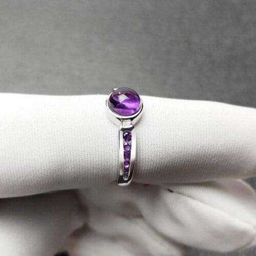 New original lavender amethyst egg surface opening adjustable ring Gothic style design charm ladies brand silver jewelry