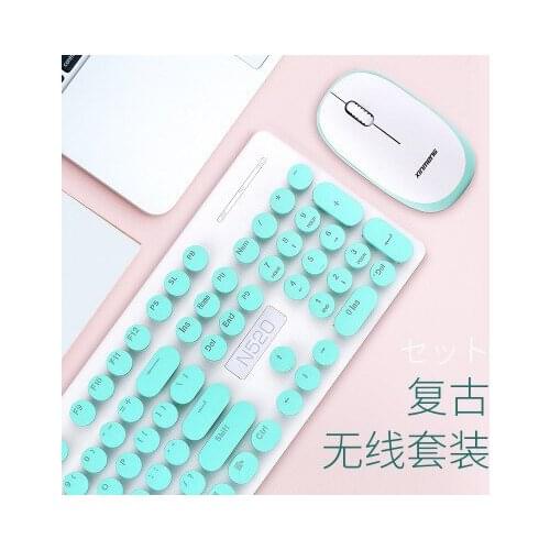 Office Home Lightweight Retro Punk Pink 2.4G Wireless Keyboard and Mouse Set