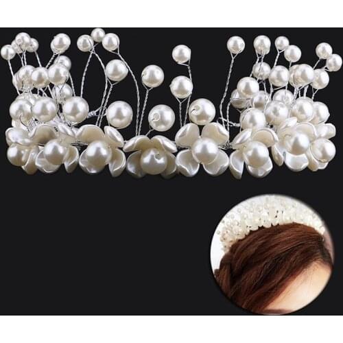 Wholesale Fishion Style Pearl Flower Handmade Bridal Crown Wedding Hair Jewelry Crystal Tiara For Woman Gift Hot Sale BN