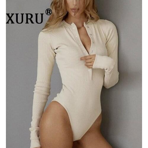 XURU autumn and winter new long-sleeved pit air eye piece briefs womens casual solid color knit bottoming tights