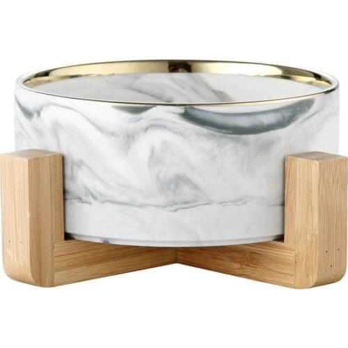 Ceramic Bowl Puppy Water Drinking Feeder with Wood Bracket Dog Food Feeding