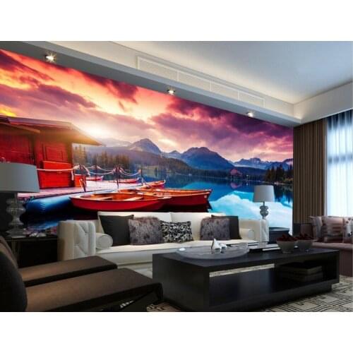 Custom photo wallpaper Mountain Lake ferry pier landscape 3d wallpaper modern for living room murals