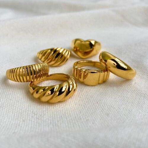 Gold Plated Stainless Steel Rings for Women Shell Ring Chunky Dome Rings Waterproof Stacking Band Jewelry
