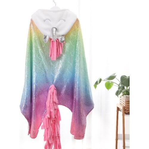 Rainbow Unicorn Onesize Flannel Gilding Cloak With Pocket Night Dress Unicorn Party Halloween Costumes For Women Hooded Poncho