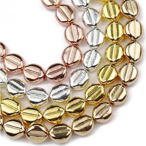 Rose Gold Silvers Oval Ellipse Natural Hematite Stone Spacers Loose Beads For Jewelry Making 8X9mm Diy Bracelets Accessories