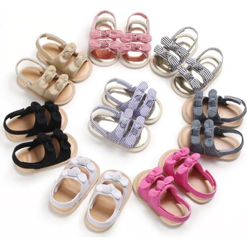 Baby Newborn Girls Summer Sandals Shoes Flat Cotton Non-Slip Sole Bandage Infant Toddler First Walker Shoes 0-12M