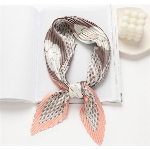 2021 Silk Crinkle Square Scarf for Women 70cm Neck Hair Tie Band Bag Warp Soft Neckerchief Hijab Headscarves Female Foulard