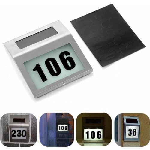 Solar Powered LED Light Sign House Hotel Door Address Plaque Number Digits Plate