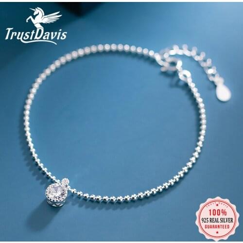 Trustdavis Real Minimalist 925 Sterling Silver Fashion Sweet Round CZ Bead Bracelet For Women Wedding Party Fine Jewelry DS755