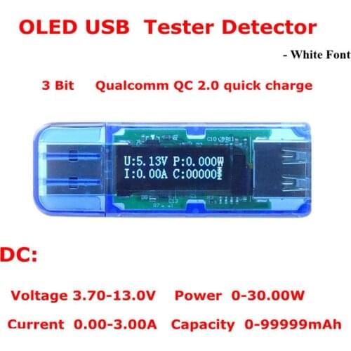 White font color OLED USB detector voltmeter ammeter power capacity tester meter voltage current mobile usb power