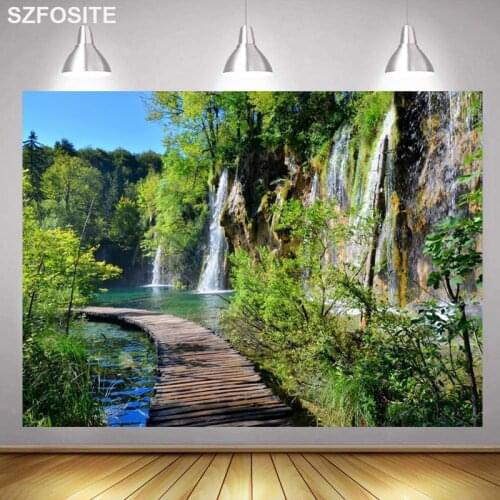 Spring Mountain Waterfall Photography Background Photo Family Room Scenery Picture Decoration Children Custom Vinyl Backdrop