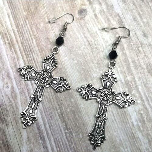 Vintage Goth Gothic Big Cross Dangle Drop Earrings For Women Korean Trendy Punk 90s egirl grunge goblincore emo accessories