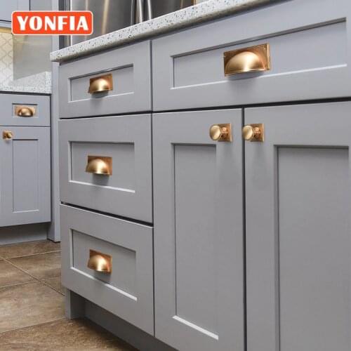 YONFIA 3712A Brushed Brass Vintage Luxury British Style Half Moon Cup Pull Closet Handles Golden Metal Cabinet Door Handles