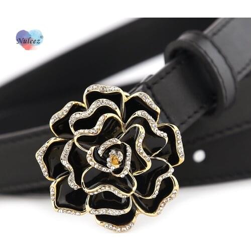 Nuleez belt women camellia flower delicate decoration for coat winter summer dress accessory gift for girlfriend real leather