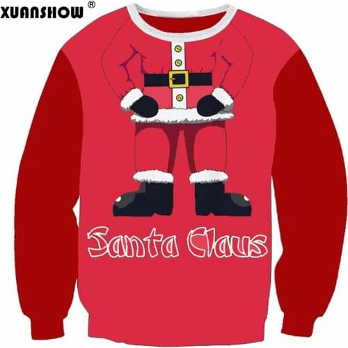 XUANSHOW Fashion Christmas Tops Cute Santa Claus Printed Funny Womens Sweatshirt Hoodies O-Neck Casual Christmas Clothing S-XXL