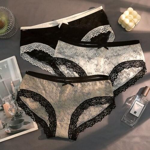 Womens underwear, comfortable lace underwear, feminine sense, cotton crotch shorts, ultra-thin mid-waist panties, briefs