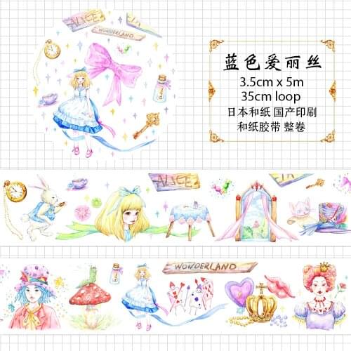 Journal Washi Tape Blue Alice Wonderland Fairy Tale Diary Album Decoration Adhesive Tape
