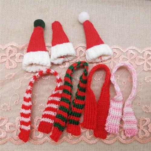 10pcs Christmas Style Knitting Woolen yarn Mini Scarf Hats DIY Craft Supplie Hair Accessories Brooch Doll Toy Ornament Materials