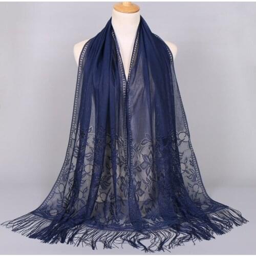 200pcs/lot new fashion hollow flower lace muslim scarf shawl pashmina with tassel/muslim lace hijab/wrap
