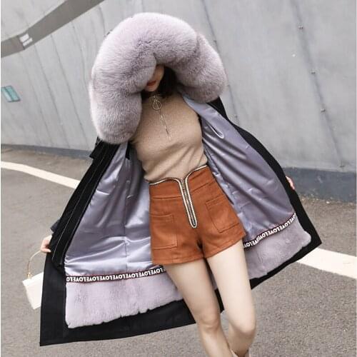 2019 winter new natural fox fur hood rex fur liner long style new fashion womens knee length outerwear jacket coats