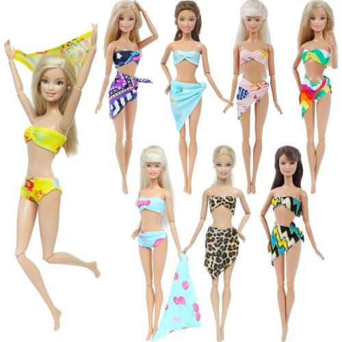 3 Pcs/Set Swimwear Lovely Bikini Swimsuit Beach Party Wear Colorful Swimming Clothes for Barbie Doll Accessories Kids Toy