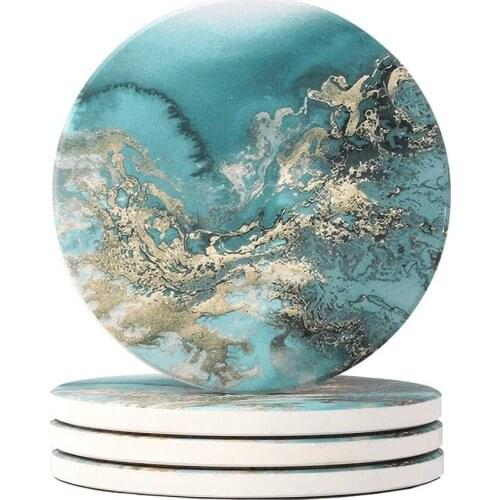 4Pcs Round Drink Coasters Absorbent Heat Placemat Stone Coaster Set with Cork Base Ceramic Coffee Tea Cup Coasters