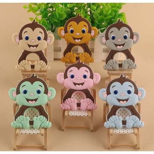 Kovict 5/10Pc Cartoon Animals Monkey Silicone Teether Food Grade Pendant DIY Pacifier Chain Necklace Accessories Baby Molar Toys