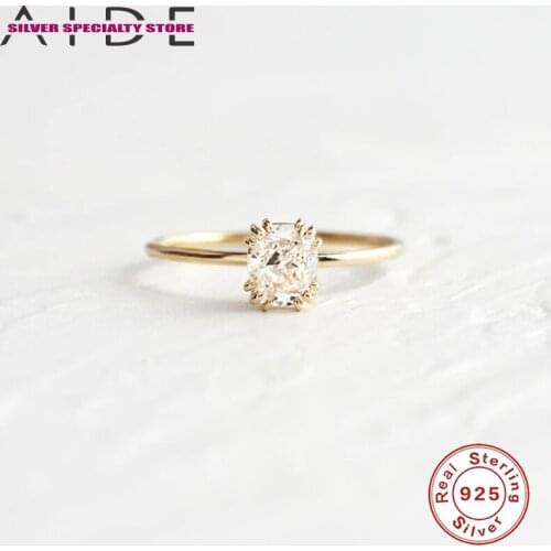 AIDE Zircon Engagement Ring 100% 925 Sterling Silver Anillos Gold Rings For Women Luxury Fine Jewelry Wedding Rings Bague Bijoux