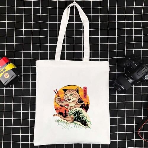 White Shopping Bag Cat Series Reusable Handbag Eco-friendly Tote Bag Foldable Portable Ladies Large-capacity Shoulder Bag