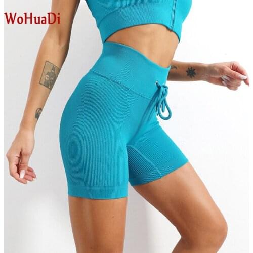 WOHUADI Seamless Sports Pants Elastic Sport Yoga High Waist Women Clothing Running Training Tight Waist Drawstring Shorts
