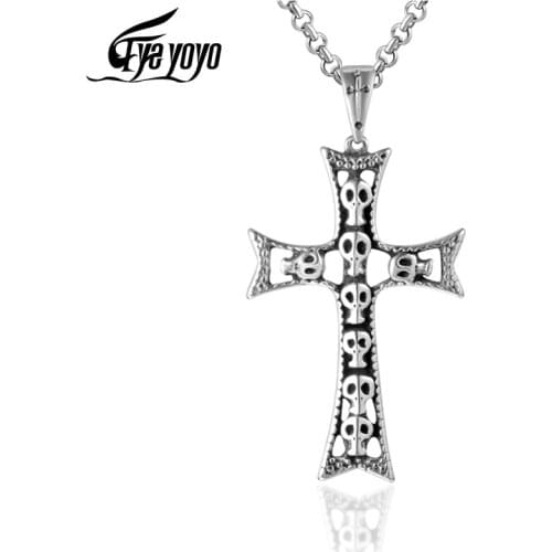 EyeYoYo Punk Skull Devil Head Pendant Alternative Cross Mens Titanium Steel Necklace