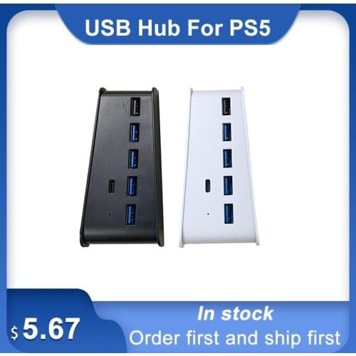 For PS5 6 In 1 Game Console USB Hub USB Splitter Expander Hub Adapter With 5 USB A + 1 USB C Ports For PS 5 Console Adapter