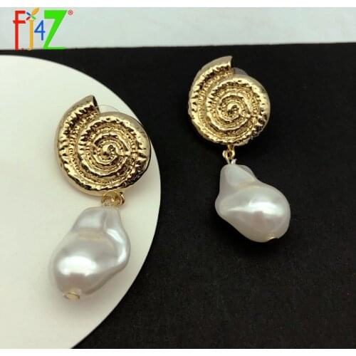 F.J4Z Hot Alloy Seashell Earrings Baroque Conches Irregular Pearl Dangle Earring Summer Beach Jewelry Brincos Bijoux