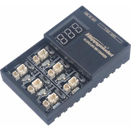 Happymodel 1S LIHV 6in1 Charger 3.7V 3.8V 1S06 RC lithium Battery 6-way w Digital Display 4.35v Charging Board PH2.0 Plug