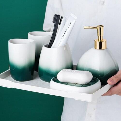 Gradient Gray Ceramic Sanitary Ware-Piece Wash Suit Couples Brushing Gargle Bathroom Amenities, Kitchenware Six Sets
