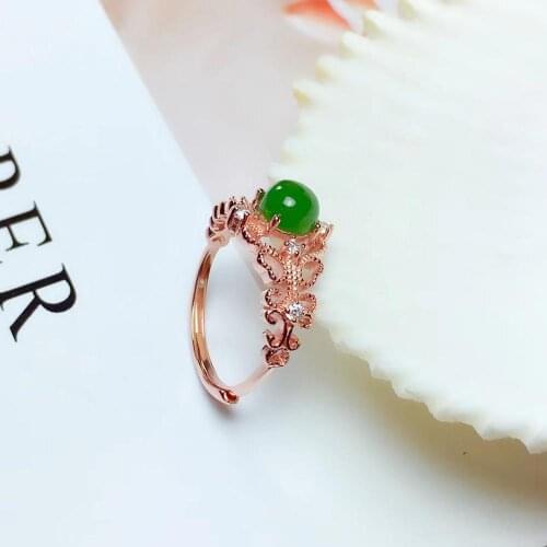 Spinach green jade ring for women with silver jewelry promotion