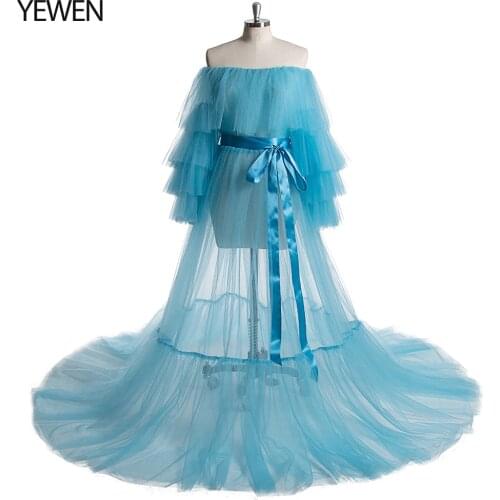 2020 Fashion See Though Soft Tulle Evening Dresses For Pregnant Woman Custom Made Free Ruffles Tiered A-line Prom Gowns Yewen