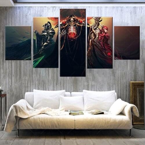 Wall Decorative Unique Ainz Ooal Gown And Demon Vampire Poster 5 Pieces Anime Overlord Canvas HD Print Modular Artwork Painting