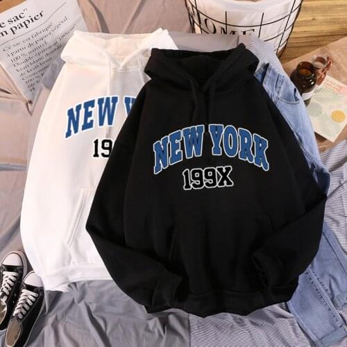 NEW Sweatshirts velvet winter Womens NEW YORK printing Hooded Female 2020 Cotton Thicken Warm Hoodies Lady Autumn Tops