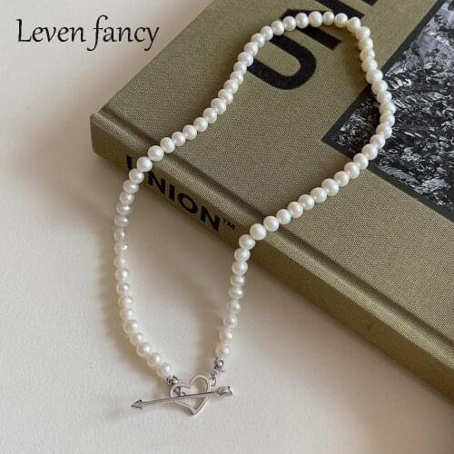 925 Sterling Silver Heart Arrow Necklace White Shell Pearl Necklace for Women Engagement Anniversary Wedding Gift Girls Choker